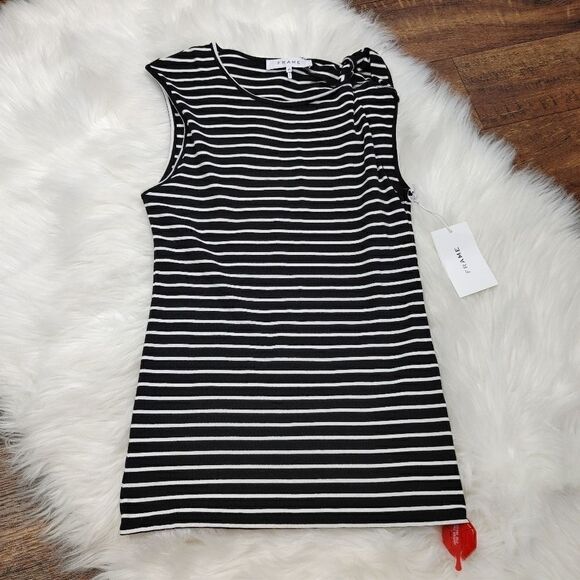 FRAME Knot Shoulder Tank Top In Noir Multi Black w - Picture 7 of 13